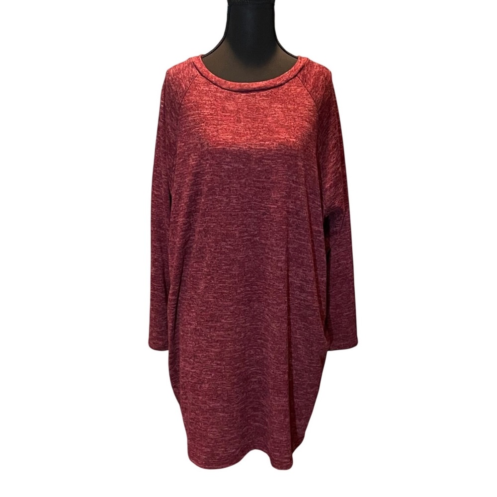 Burgundy Heather Long Sleeve Tunic Dress Relaxed Fit Crew Neck M Cozy Lagenlook